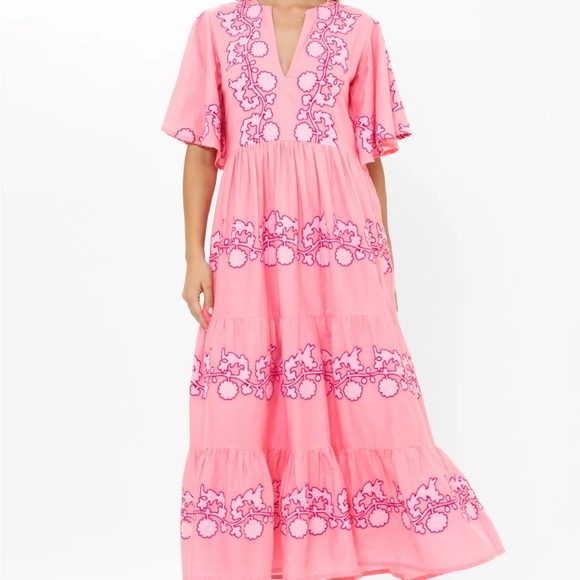 Oliphant Dresses & Skirts - Oliphant Pink Maxi Dress with Dark Pink Embroidery
